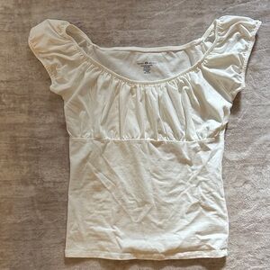 Brandy Melville Cream Blouse with Gathered Neckline